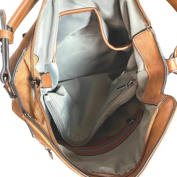 Lapsting Brown Shoulder Bag With Adjustable Strap & Zipper Pockets Vegan Leather - Picture 7 of 10